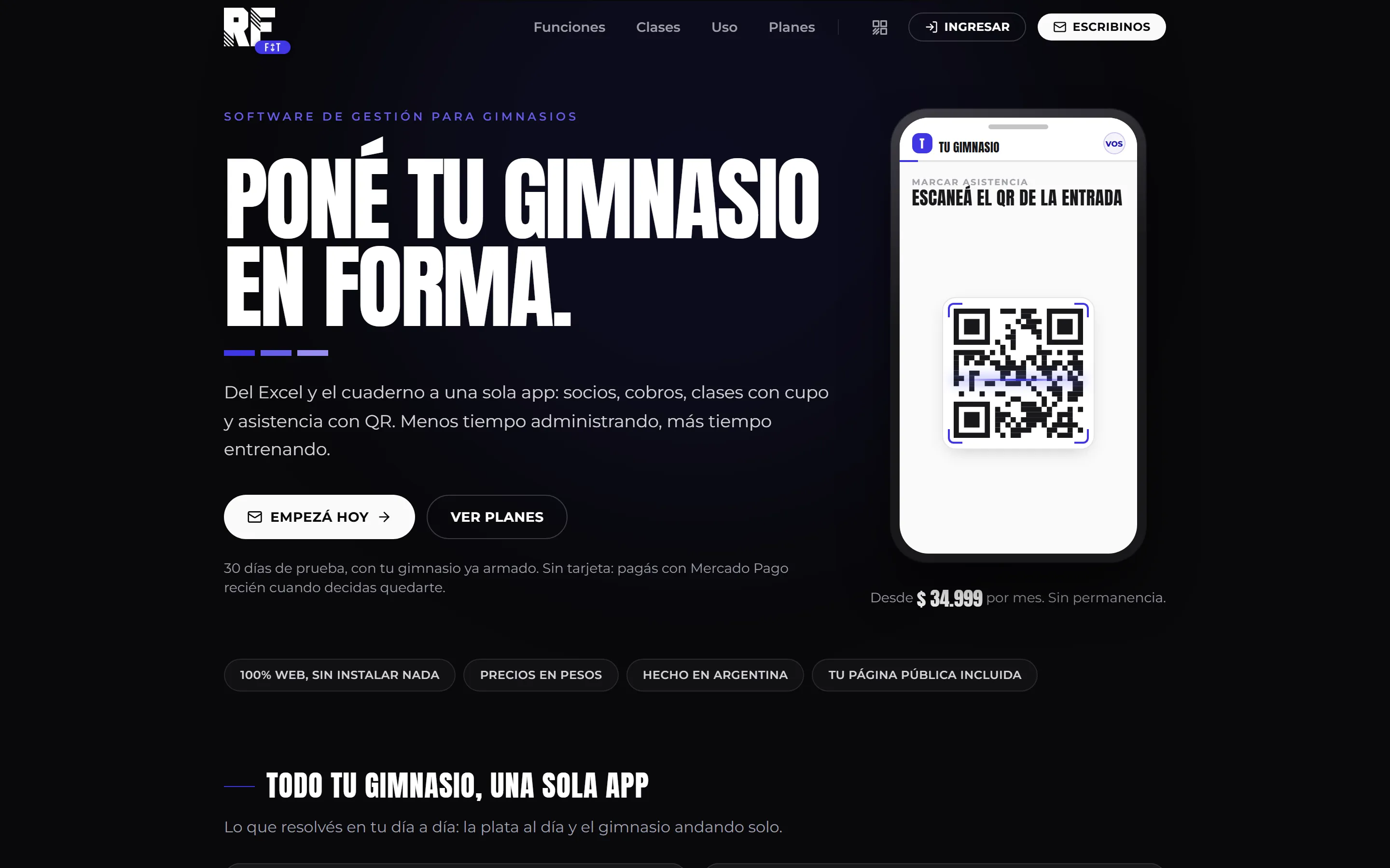 RF FIT — Gestión para gimnasios